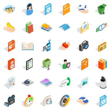 Multimedya içerik Icons set, izometrik stili