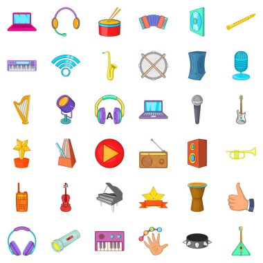 Deejay parti Icons set, karikatür tarzı