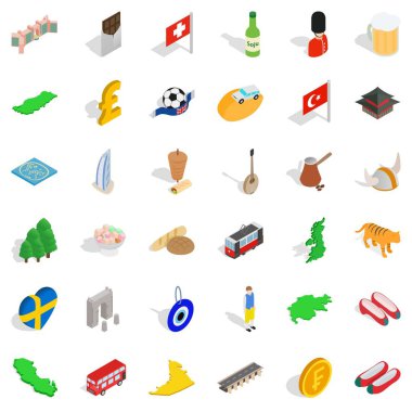 Tür Icons set, izometrik stili