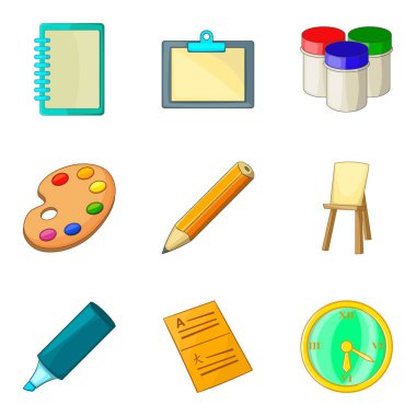 Icons set, karikatür tarzı çizmek için öğrenme