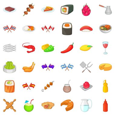 Yerel yemeğiniyiyormuşsun Icons set, karikatür tarzı