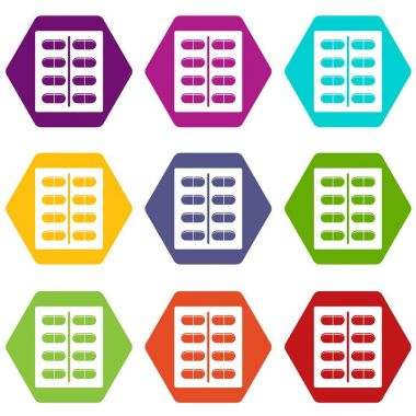 Renk altı yüzlü kapsül Icon set