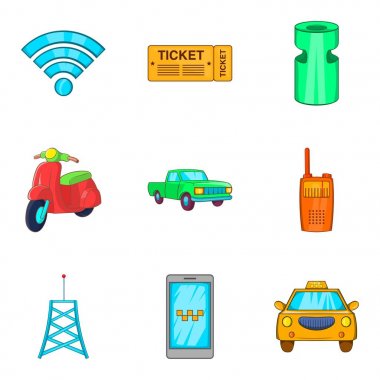 Toplu taşıma Icons set, karikatür tarzı