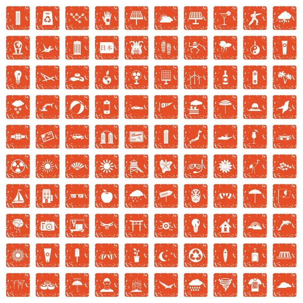 100 słońce ikony Ustaw nieczysty pomarańczowy — Wektor stockowy