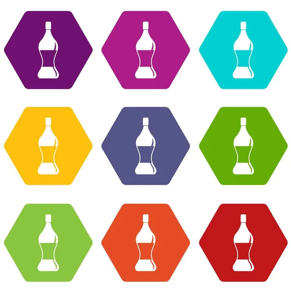 Soda water icon set color hexahedron — Stock Vector