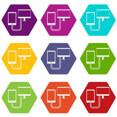 Renk altı yüzlü bağlantı telefon simgesini ayarla