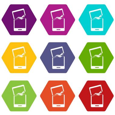 Renk altı yüzlü kırık telefon simgesini ayarla