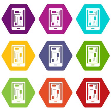 Renk altı yüzlü telefon iç organlarını Icon set