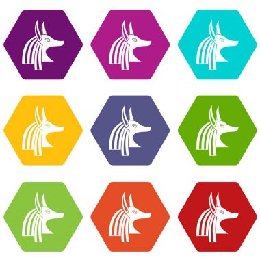 Antik Mısır tanrısı renk altı yüzlü Anubis Icon set