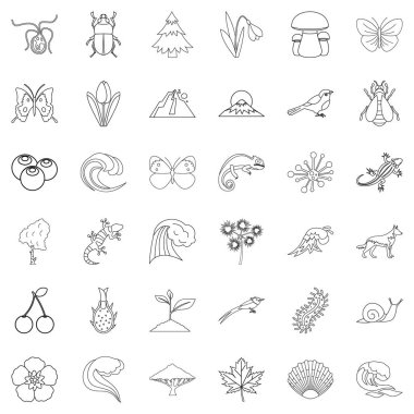 Hayat orman Icons set, anahat stili