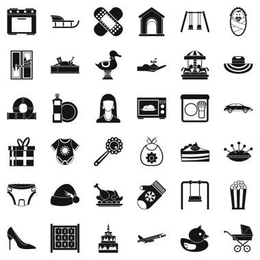 Çocuk doğallık Icons set, basit tarzı