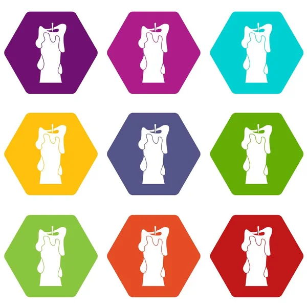 Renk altı yüzlü kalın mum Icon set — Stok Vektör