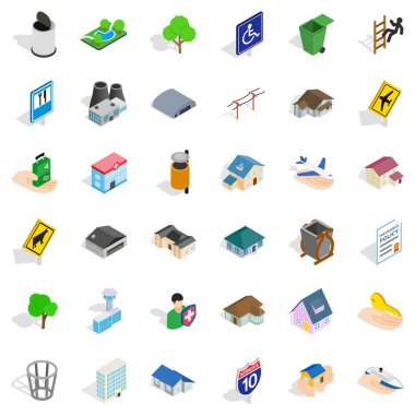 Belediye Binası Icons set, izometrik stili