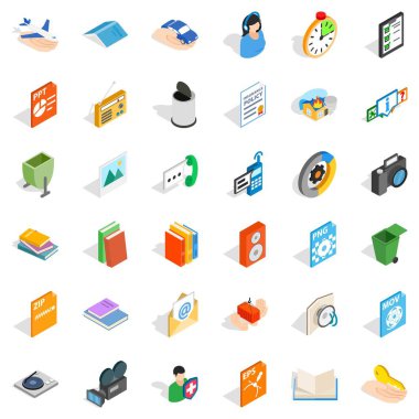 Medya içerik Icons set, izometrik tarzı