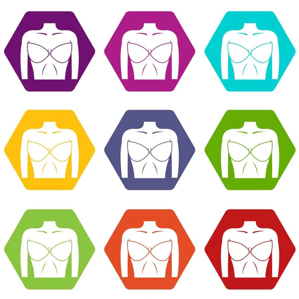 Renk altı yüzlü kadın meme sutyen simgesi ayarla