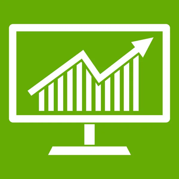 Estadísticas sobre monitor icono verde — Vector de stock