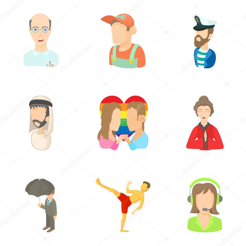 Some people icons set, cartoon style