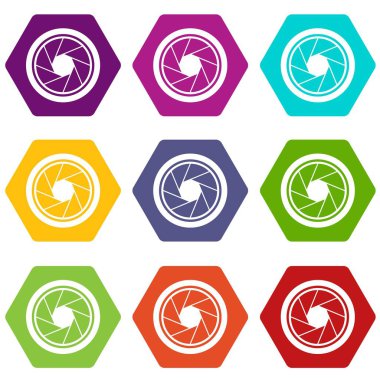 Renk altı yüzlü fotoğrafik objektif Icon set