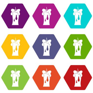 Renk altı yüzlü tuta mum Icon set