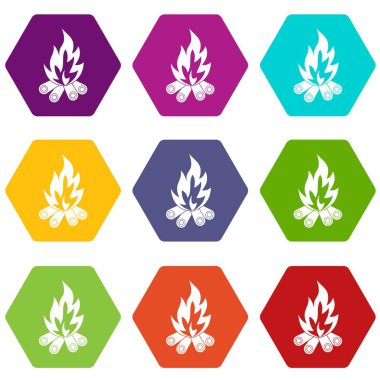 Renk altı yüzlü şenlik ateşi Icon set