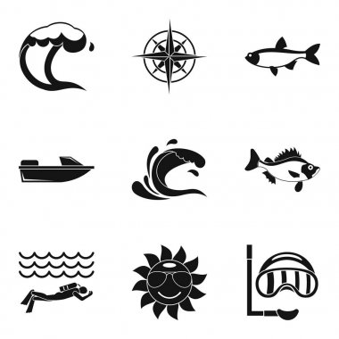 Oceanologist Icons set, basit tarzı