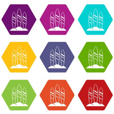 Renk altı yüzlü serfing kurulu Icon set