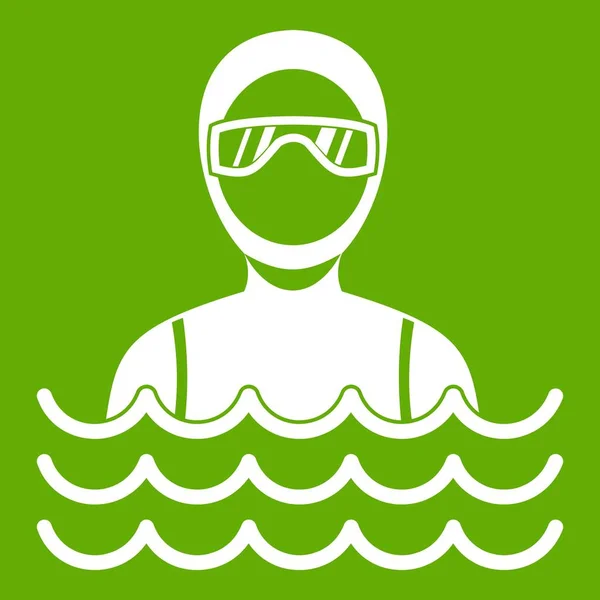 Buceador hombre en traje de buceo icono verde — Vector de stock