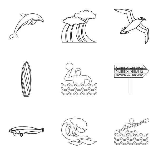 Conjunto de iconos de cama de océano, estilo de contorno — Vector de stock