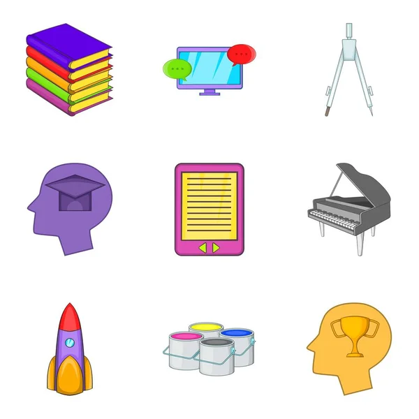Conjunto de ícones de educação on-line, estilo cartoon — Vetor de Stock