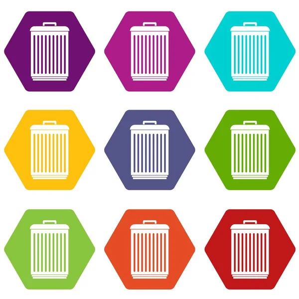 Basura icono conjunto hexaedro de color — Vector de stock