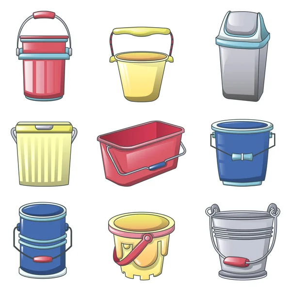 Tipo de balde conjunto de ícones do recipiente, estilo dos desenhos animados — Vetor de Stock