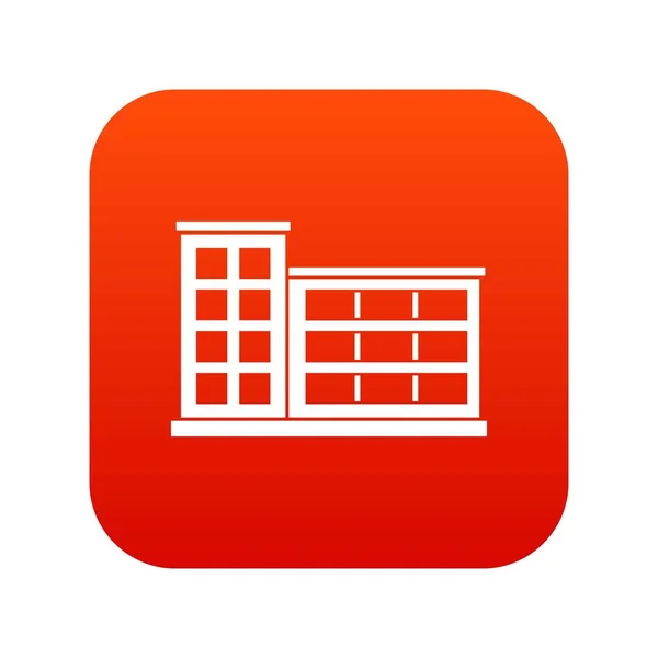 Industrial factory building icon digital red — Stock Vector
