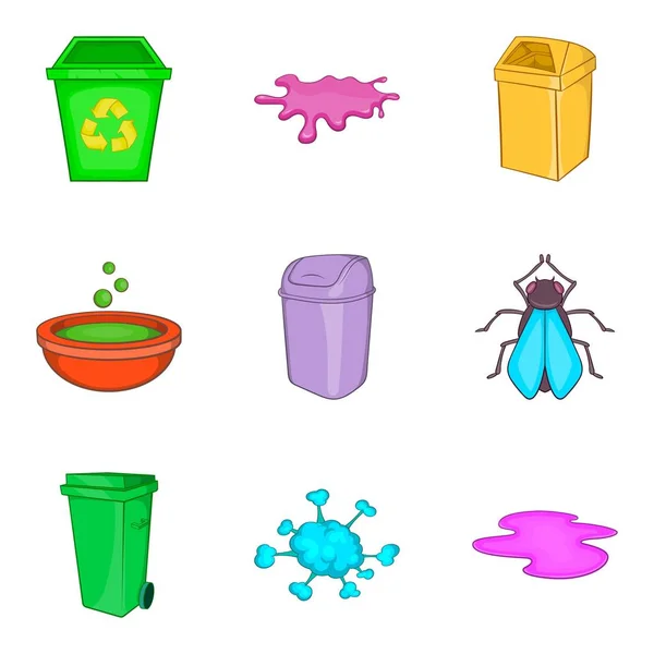 Set di icone inquinanti, stile cartone animato — Vettoriale Stock