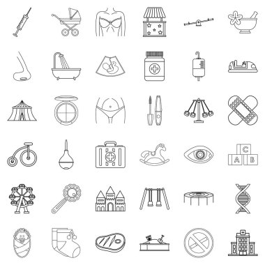 Sağlıklı annelik Icons set, anahat stili