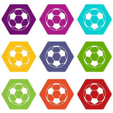 Renk altı yüzlü futbol topu Icon set