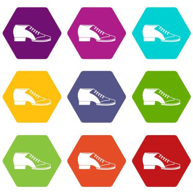 Renk altı yüzlü Tango ayakkabı Icon set
