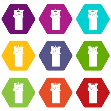 Renk altı yüzlü büyük mum Icon set