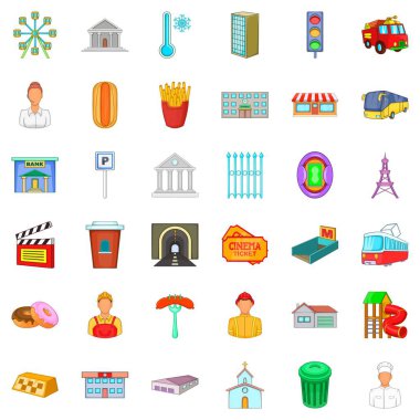 Şehir yönetim Icons set, karikatür tarzı