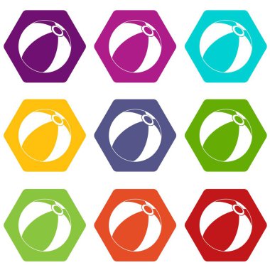 Renk altı yüzlü plaj topu Icon set