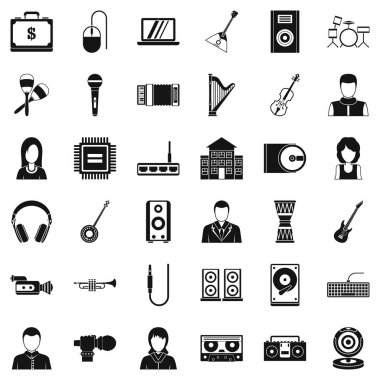 Müzik endüstrisi Icons set, basit tarzı
