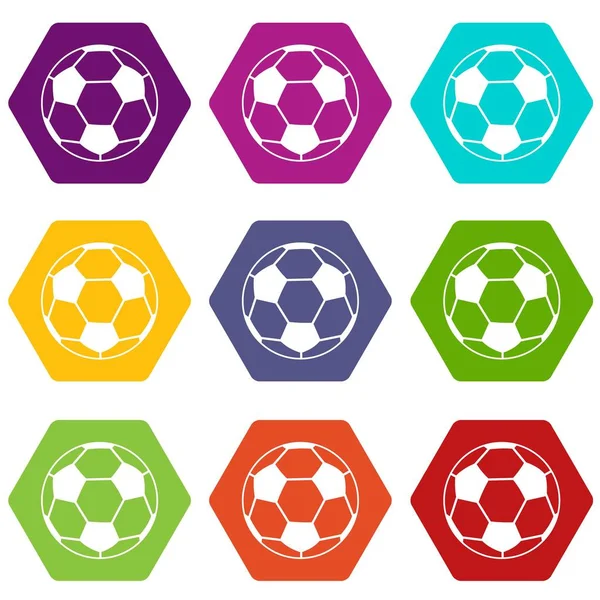 Voetbal pictogrammenset bal kleur hexahedron — Stockvector