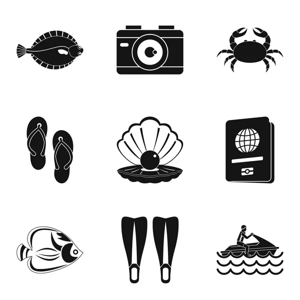 Set ikon lantai laut, gaya sederhana - Stok Vektor