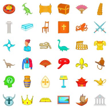Museum of antiquities icons set, cartoon style clipart