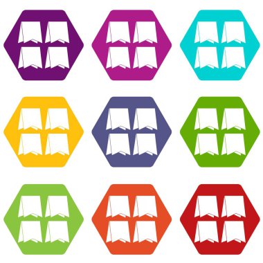 Renk altı yüzlü flamalar Icon set