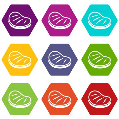Renk altı yüzlü sığır eti biftek Icon set
