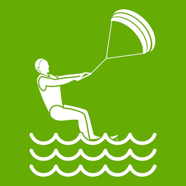 Homme participe à kitesurf icône verte — Image vectorielle
