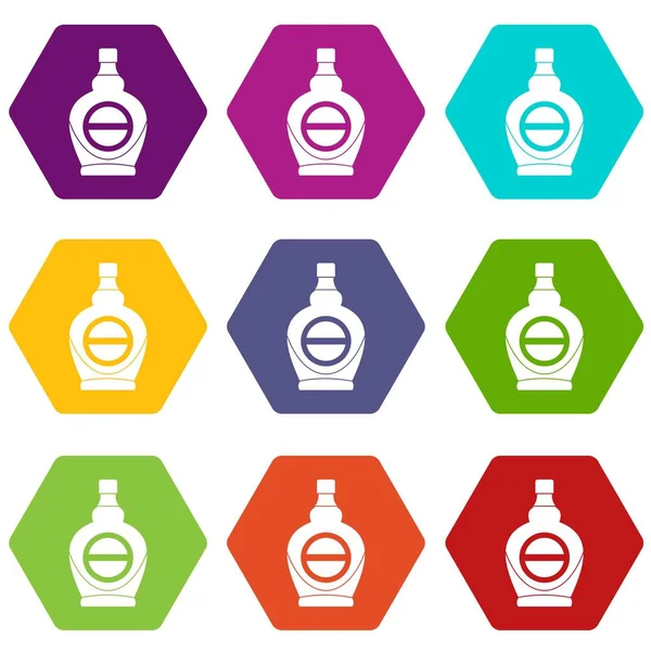 Ahornsirup in Glasflasche Symbol-Set Farbe Hexaeder — Stockvektor