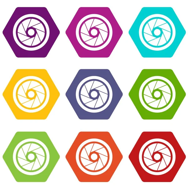 Conjunto de iconos objetivo pequeño hexaedro color — Vector de stock
