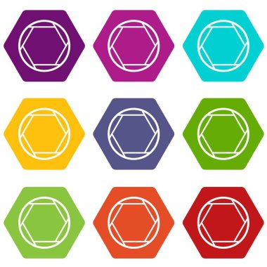 Renk altı yüzlü kapalı objektif Icon set