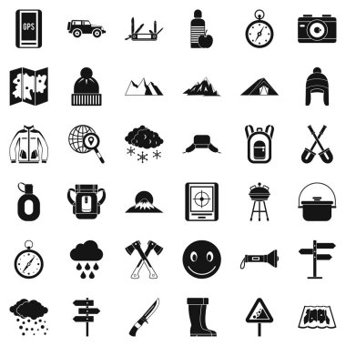 Dağcılık Icons set, basit tarzı